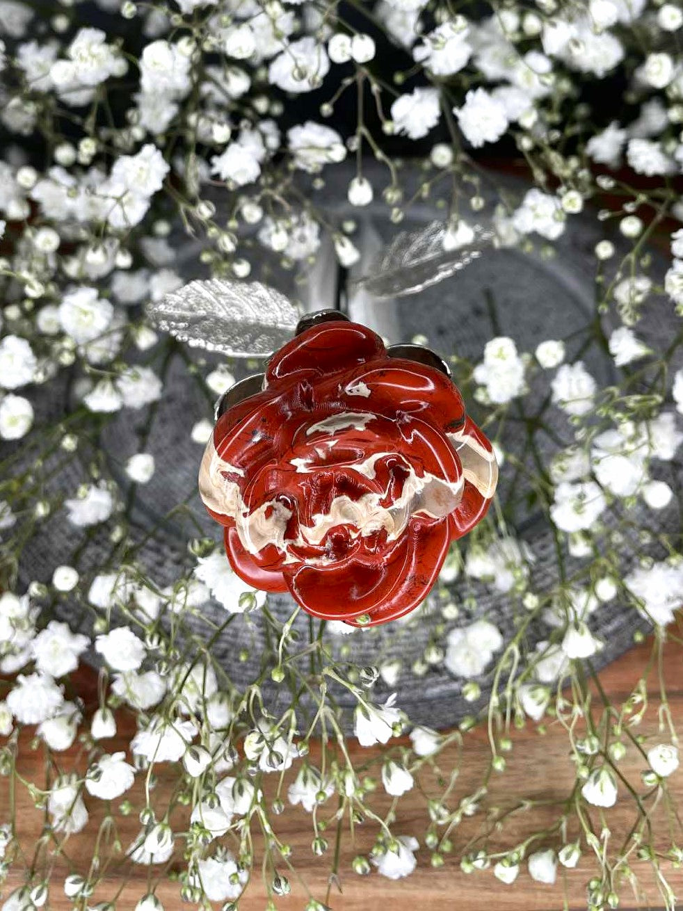 Resilience Red Jasper Rose Silver Stem
