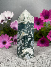 Load image into Gallery viewer, Obelisk Natural Moss Agate Crystal Tower Point
