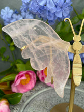 Load image into Gallery viewer, Rose Quartz Transparent Crystal Butterfly Wings On Gold Stand
