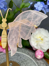 Load image into Gallery viewer, Rose Quartz Transparent Crystal Butterfly Wings On Gold Stand
