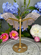 Load image into Gallery viewer, Rose Quartz Transparent Crystal Butterfly Wings On Gold Stand
