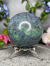 Load image into Gallery viewer, High Quality UV Reactive Ruby Kyanite Fuchsite Crystal Sphere

