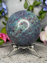 Load image into Gallery viewer, High Quality UV Reactive Ruby Kyanite Fuchsite Crystal Sphere
