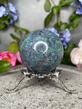 Load image into Gallery viewer, Beautiful UV Reactive Ruby Kyanite Fuchsite Crystal Sphere
