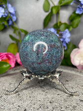 Load image into Gallery viewer, Beautiful UV Reactive Ruby Kyanite Fuchsite Crystal Sphere
