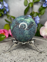 Load image into Gallery viewer, Beautiful UV Reactive Ruby Kyanite Fuchsite Crystal Sphere
