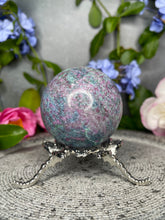 Load image into Gallery viewer, Incredible UV Reactive Ruby Kyanite Fuchsite Crystal Sphere
