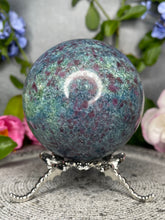 Load image into Gallery viewer, High Quality UV Reactive Ruby Kyanite Fuchsite Crystal Sphere
