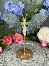 Load image into Gallery viewer, Stunning UV Ruby Kyanite Fuchsite Crystal Butterfly Wings On Gold Stand
