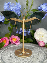 Load image into Gallery viewer, UV Ruby Kyanite Fuchsite Crystal Butterfly Wings On Gold Stand

