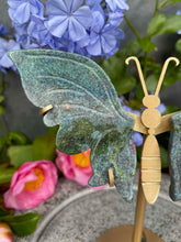 Load image into Gallery viewer, Ruby Kyanite Fuchsite Crystal Butterfly Wings On Gold Stand

