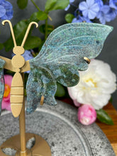 Load image into Gallery viewer, Ruby Kyanite Fuchsite Crystal Butterfly Wings On Gold Stand
