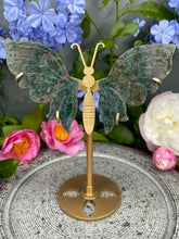 Load image into Gallery viewer, Breathtaking UV Ruby Kyanite Fuchsite Crystal Butterfly Wings On Gold Stand
