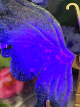 Load image into Gallery viewer, Beautiful UV Ruby Kyanite Fuchsite Crystal Butterfly Wings On Gold Stand

