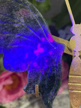 Load image into Gallery viewer, Breathtaking UV Ruby Kyanite Fuchsite Crystal Butterfly Wings On Gold Stand
