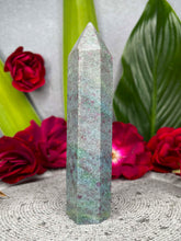 Load image into Gallery viewer, Soft Ruby Fuchsite Kyanite Crystal Tower Point UV Reactive
