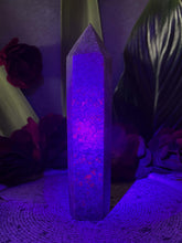 Load image into Gallery viewer, Soft Ruby Fuchsite Kyanite Crystal Tower Point UV Reactive
