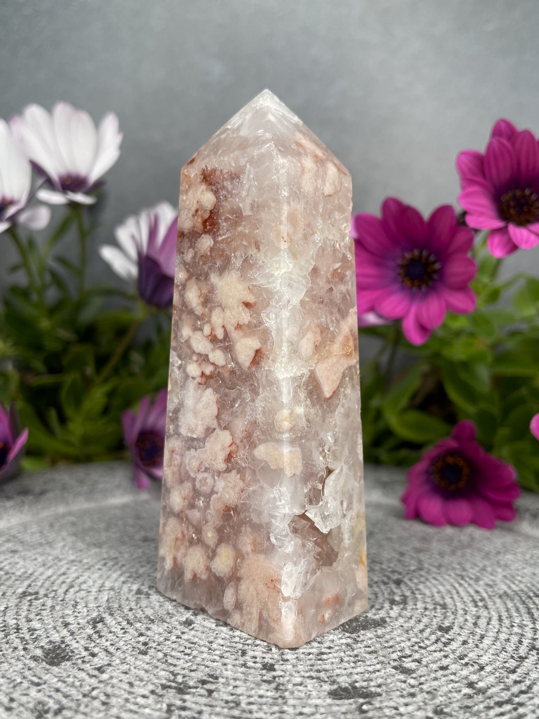 Zen Pink Amethyst Flower Agate Crystal Tower