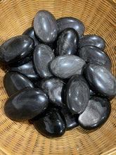 Load image into Gallery viewer, Silver Sheen Obsidian Palmstone 1pc Intuitively Chosen
