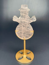 Load image into Gallery viewer, Rose Quartz Snowman Crystal Carving On Gold Stand
