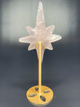 Load image into Gallery viewer, Rose Quartz Star Crystal Carving On Gold Stand
