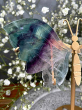 Load image into Gallery viewer, Transparent Rainbow Fluorite Butterfly Wings On Gold Stand
