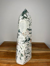 Load image into Gallery viewer, Big White Moss Agate Crystal Quartz Tower Point
