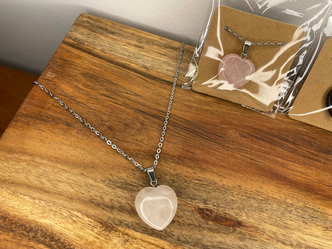 Love Heart Rose Quartz and Obsidian Necklaces