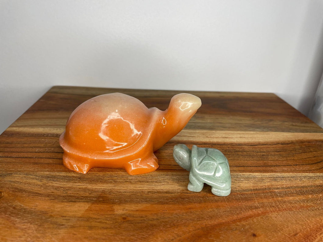 Green Or Orange Crystal Turtle Carving