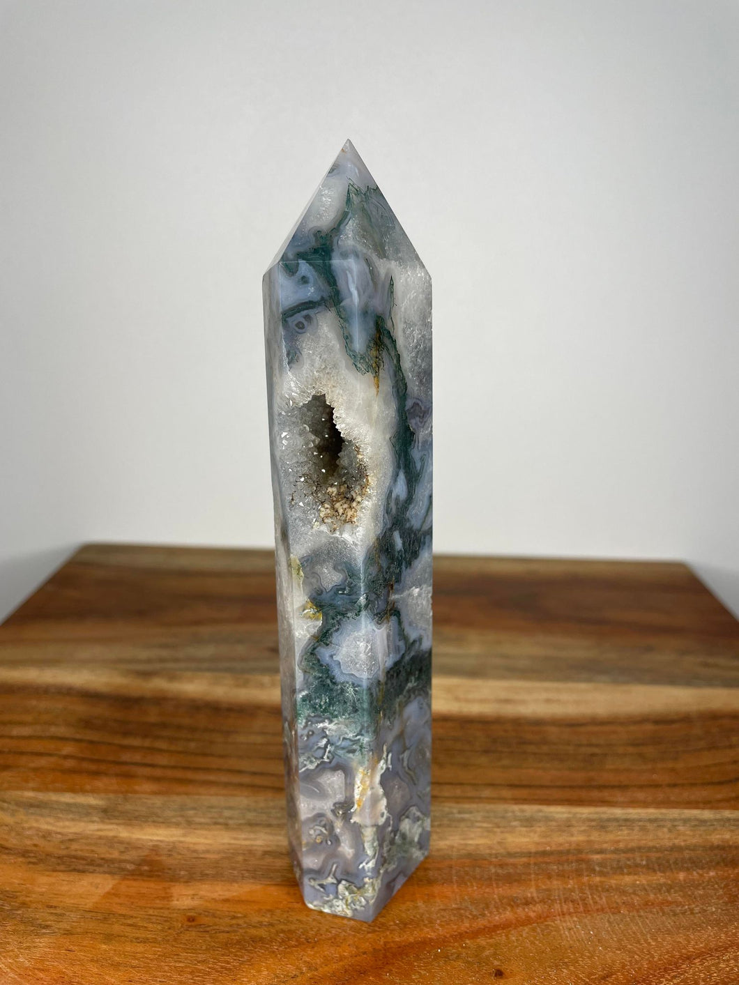 Druzy Blue Moss Agate Tower Point