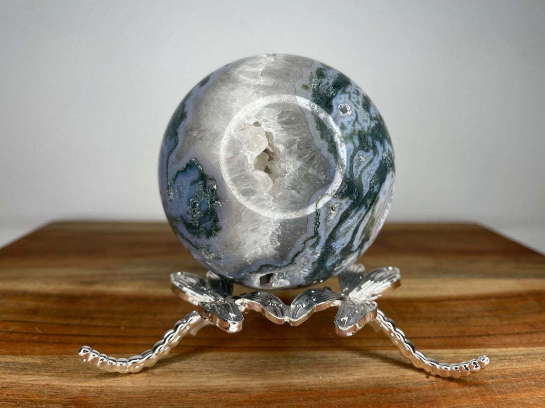 Purity Blue Moss Agate Crystal Sphere With White Quartz