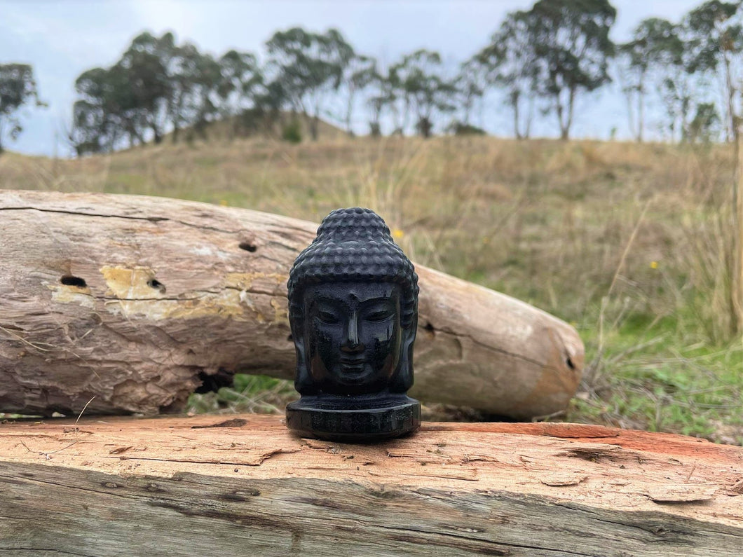 Obsidian Buddha Head Carving Sculpture