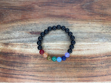 Load image into Gallery viewer, Seven Chakra Bracelet With Obsidian Beads
