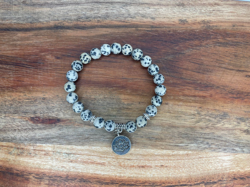 Dalmatian Jasper Crystal Bracelet With Lotus Charm