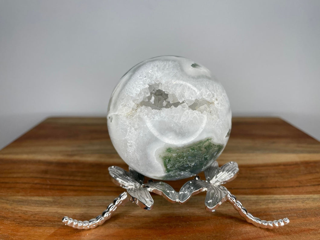 White Quartz Moss Agate Crystal Sphere