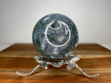 Load image into Gallery viewer, Peaceful Blue Moss Agate Crystal Sphere
