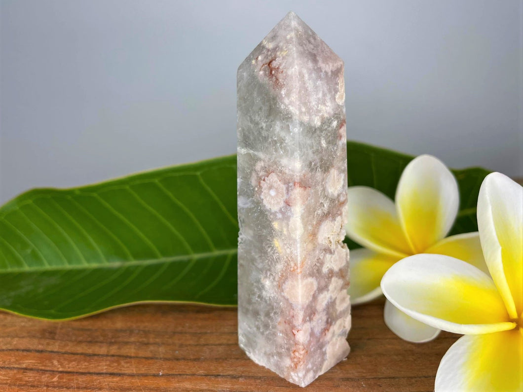 Green Quartz With Flower Agate Crystal Point