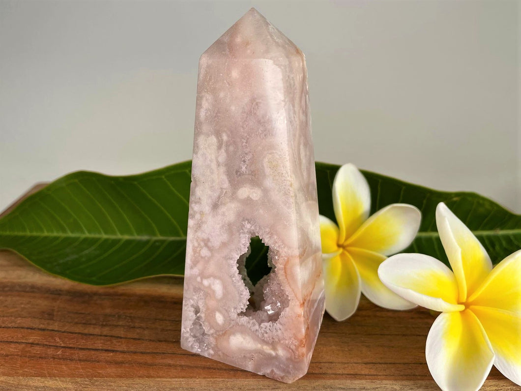 Pink Amethyst Crystal Tower Point With Cave Druzy