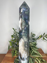 Load image into Gallery viewer, High Quality XXL Moss Agate Crystal Tower Point
