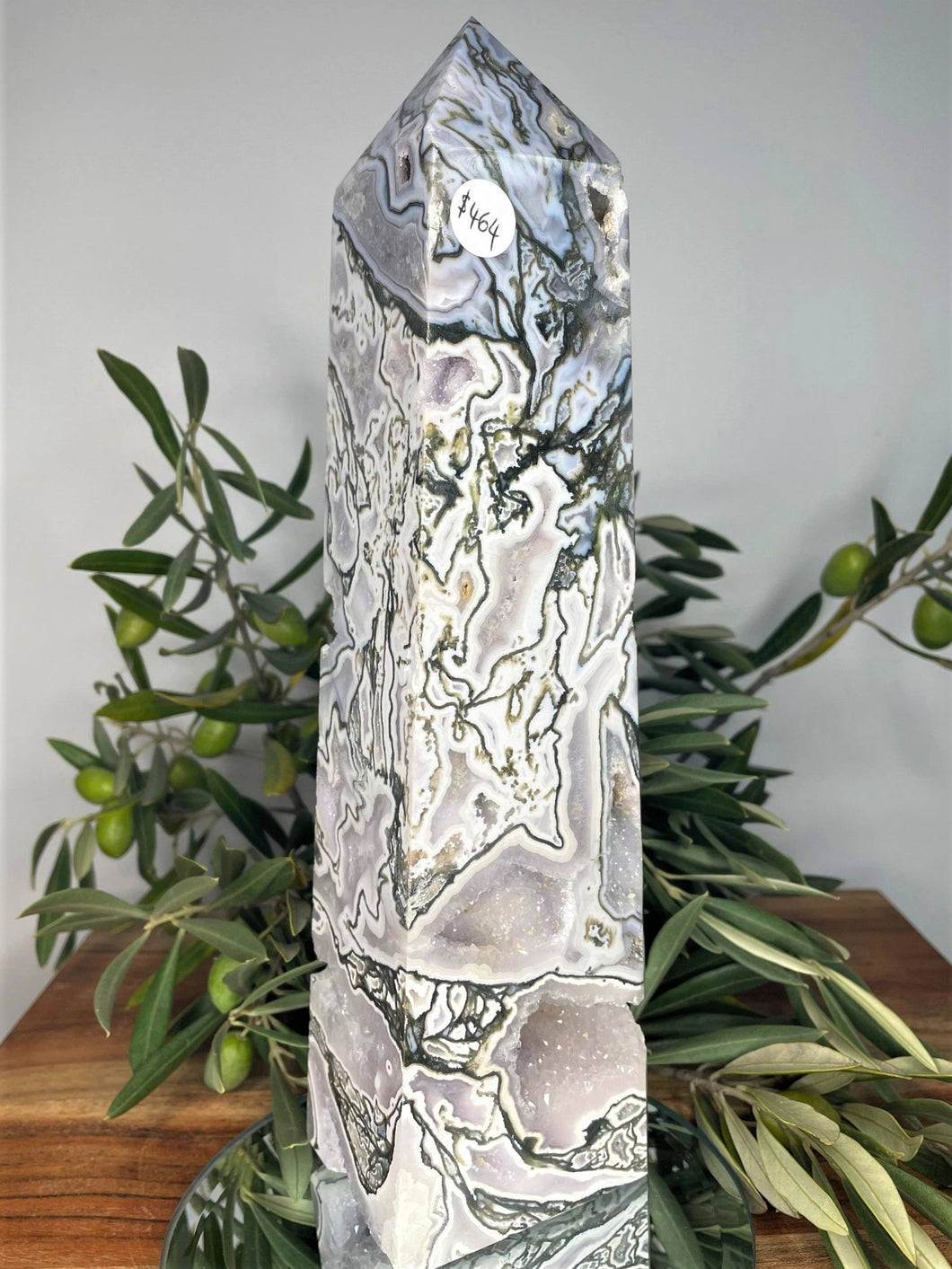Stunning XXL Natural Moss Agate Crystal Druzy Geode Tower Column