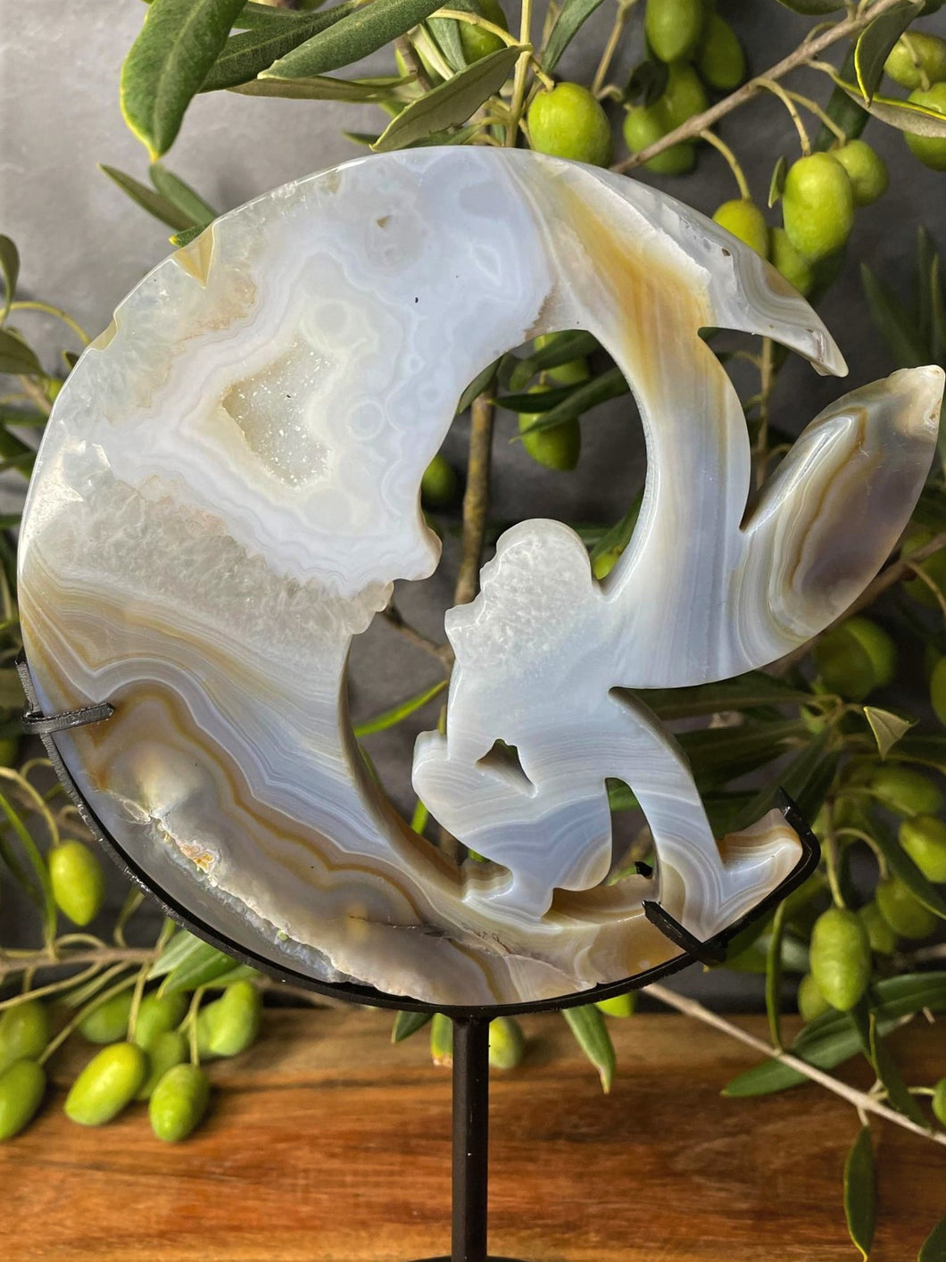 Stunning Fairy Moon Crystal Agate Carving Décor
