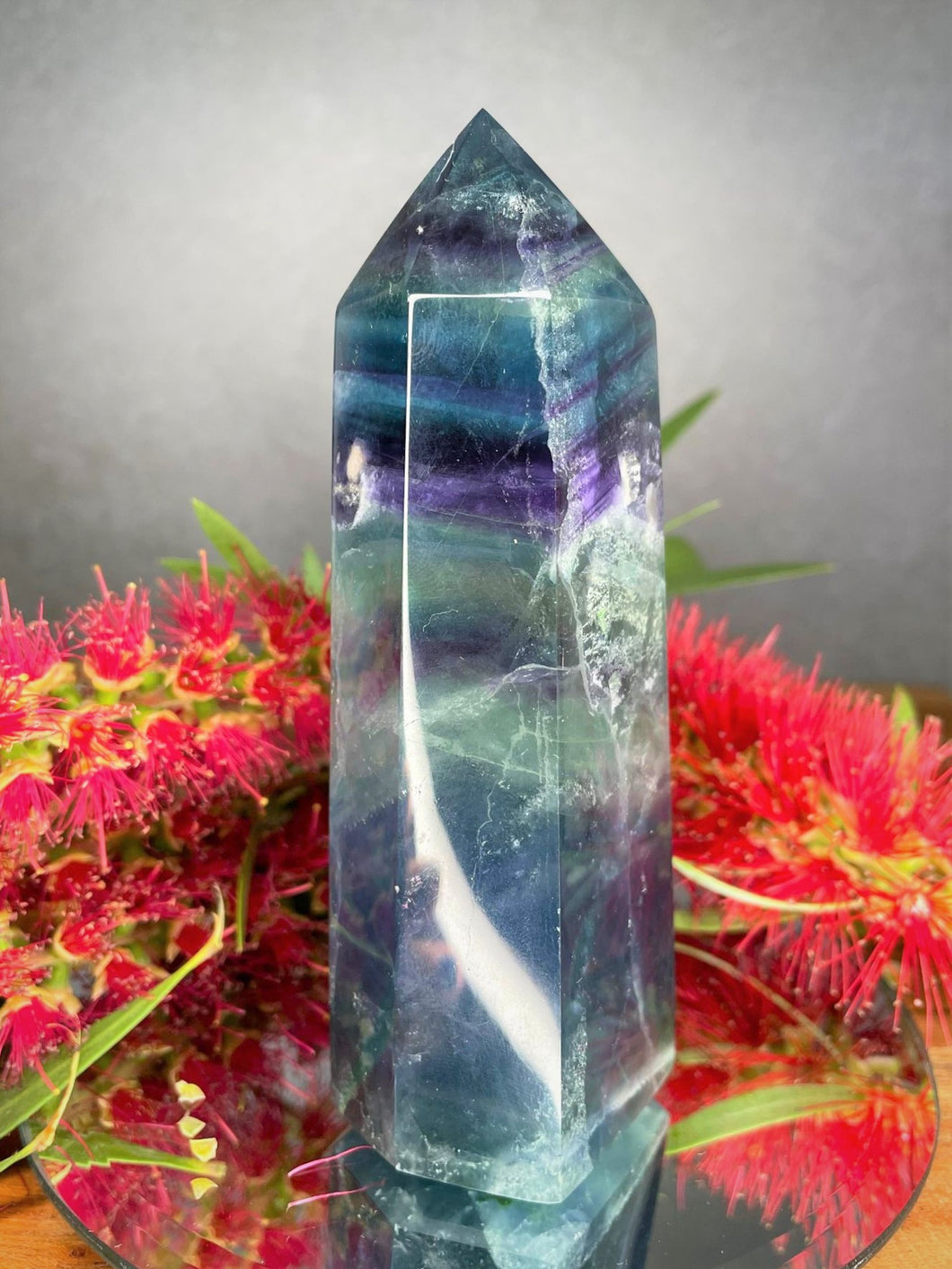 Stunning Rainbow Fluorite Crystal Point Tower