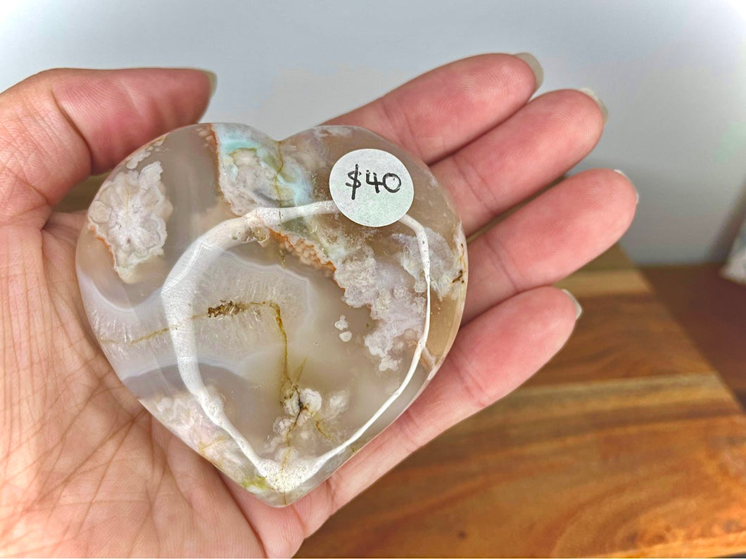 Large Flower Agate Heart